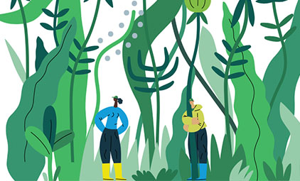 illustration of people surrounded by greenery