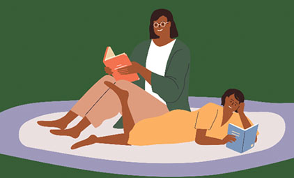 illustration of two young people reading