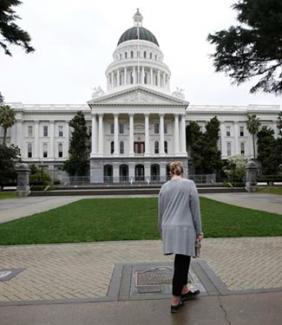 woman standing outside California state capitol 