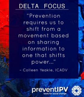 "Prevention requires us to shift from a movement based on sharing information to one that shifts power." - Colleen Yeakle, ICADV