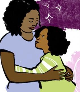 Illustration of a Black mother and child embracing