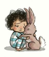 drawing of child hugging a rabbit