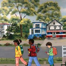 mural of children walking to school