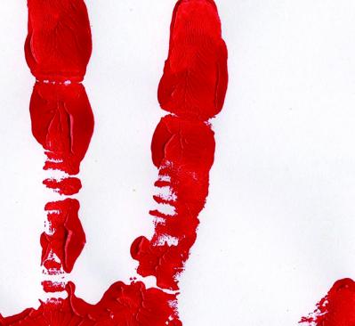red handprint with paint
